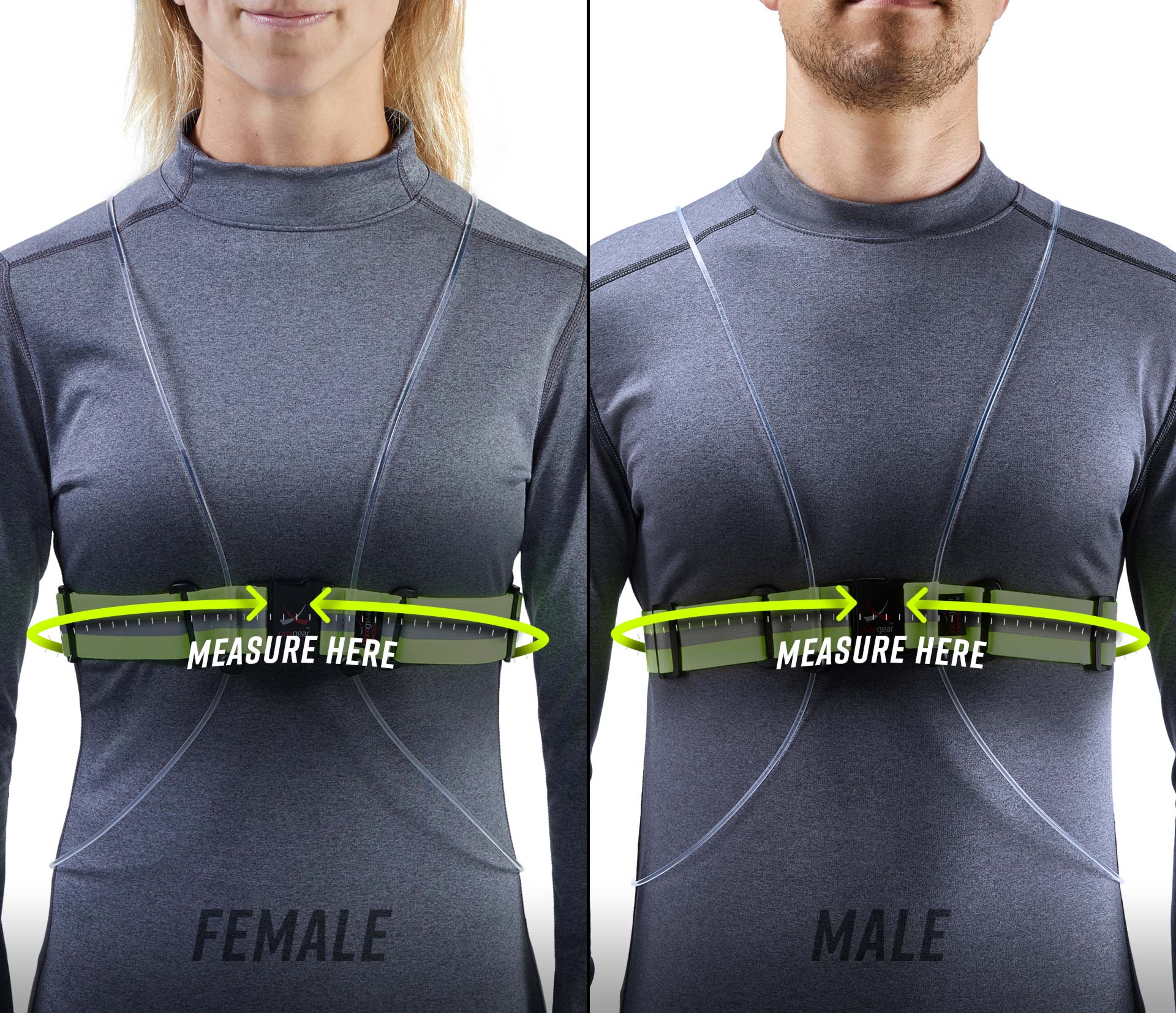 Photo showing the fit of a Tracer360 on the torso of a man and a woman.